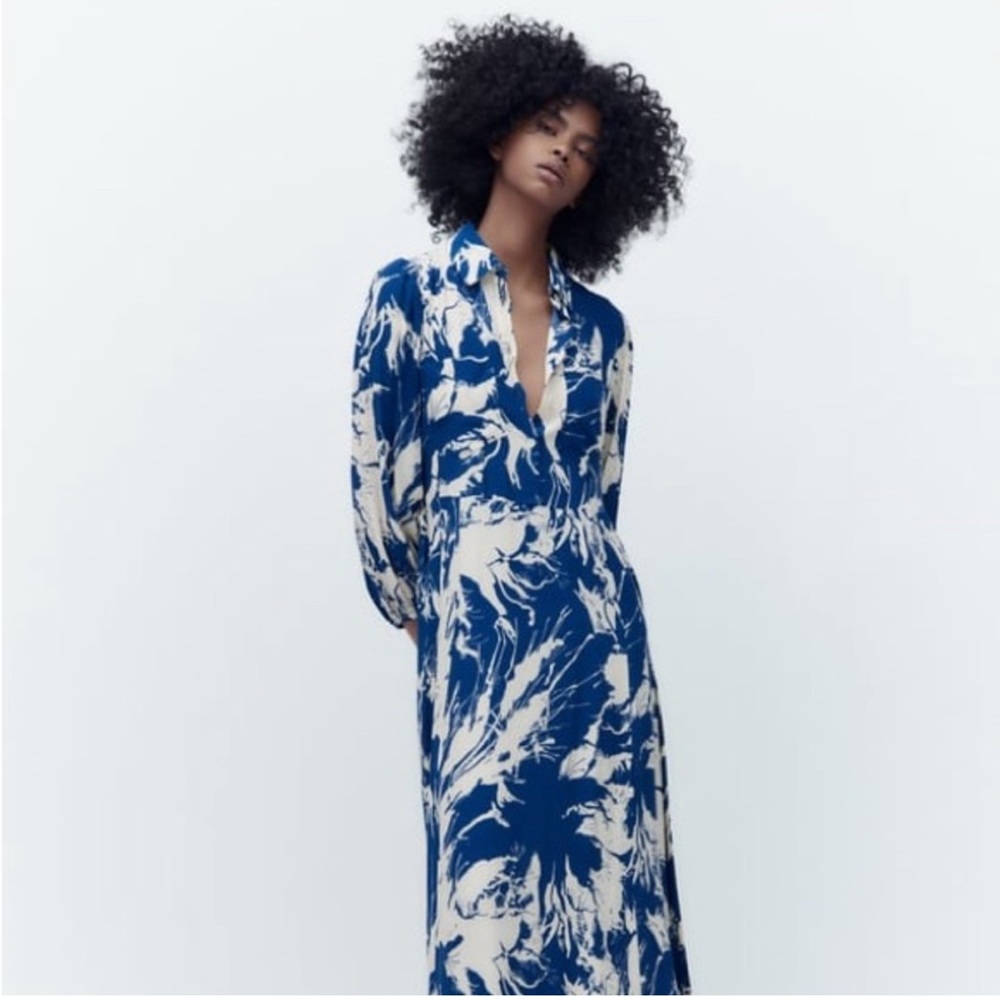 Zara Teal and Cream Floral Maxi Dress XXL